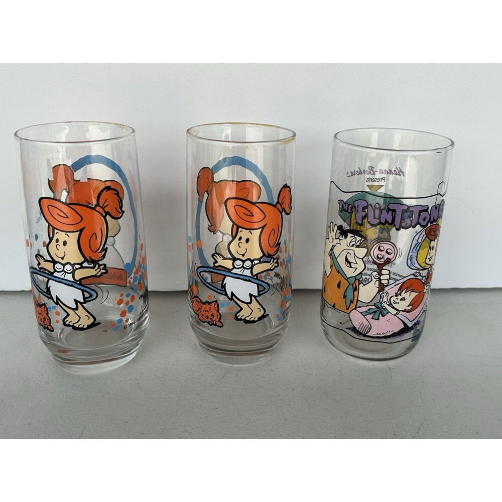 Vintage Flintstone Kids Glasses Lot 1986 Pizza Hut Wilma 1991 Hardee’s